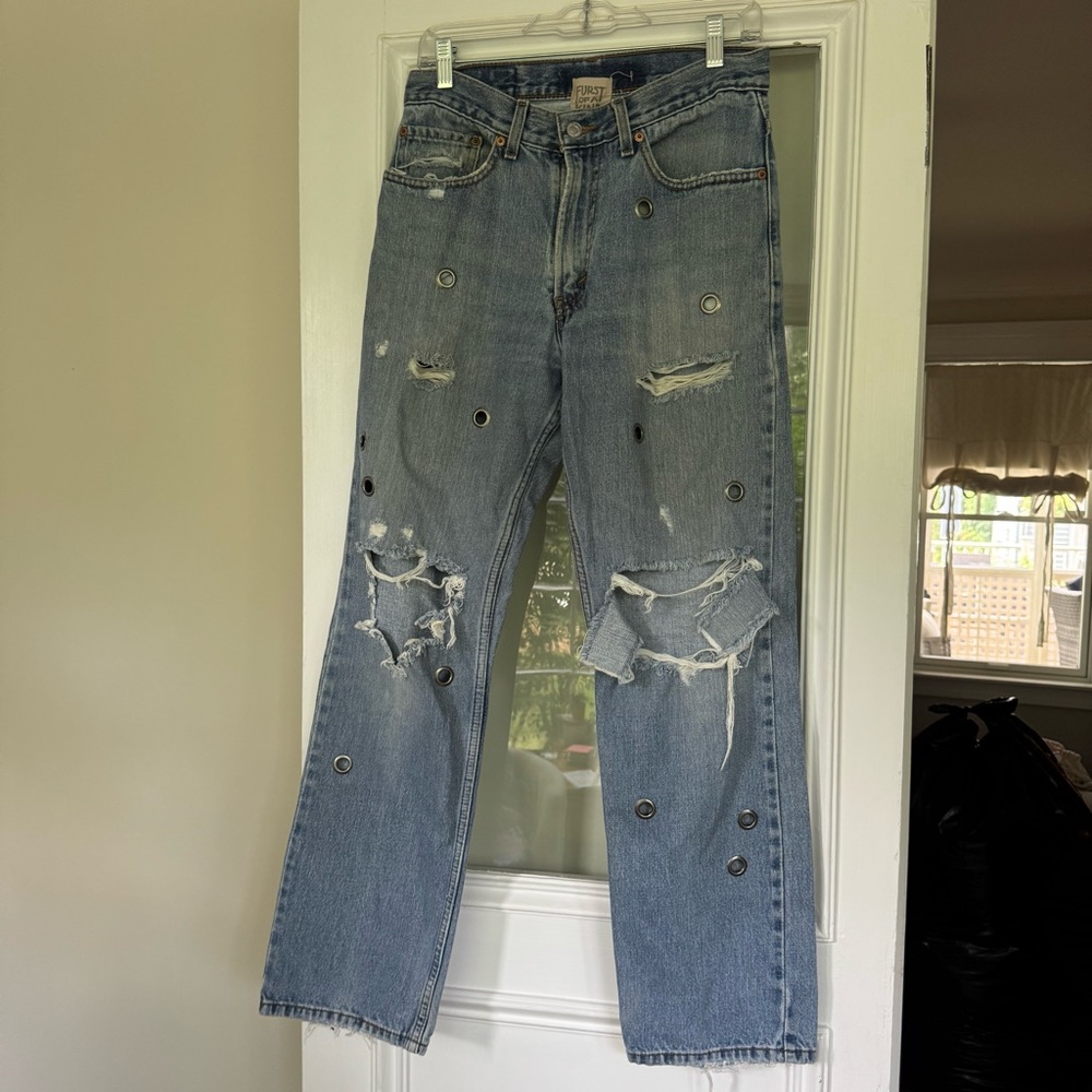 LF Distressed Blue Jeans with Grommet Accents